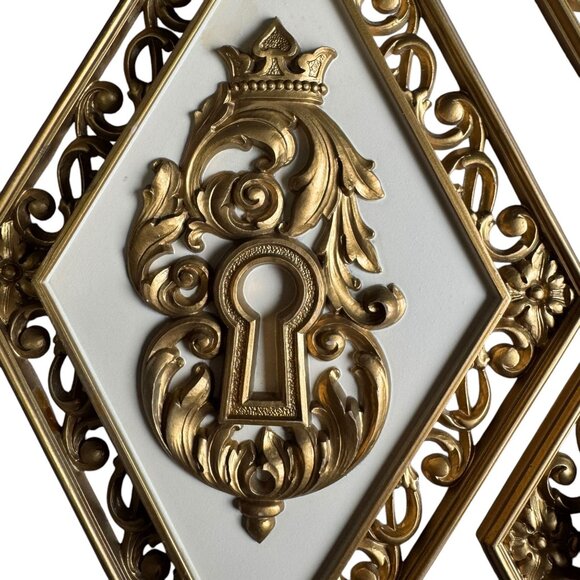 Syroco Set Of 4 Vintage Gold Diamond-Shaped Wall Plaques Ornate Design MCM Decor - Picture 11 of 16